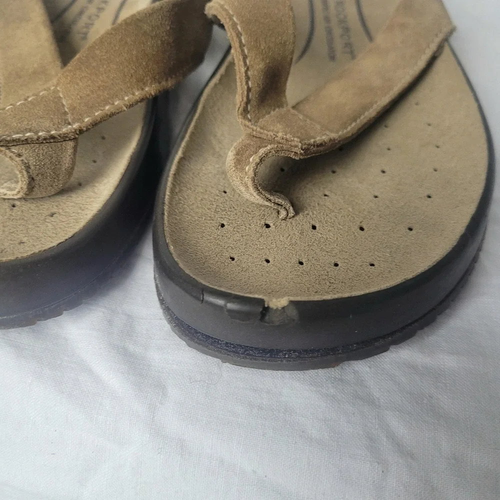 Rockport Kinetic Air Circulator Mens 7 Brown Suede Flip Flop Sandals